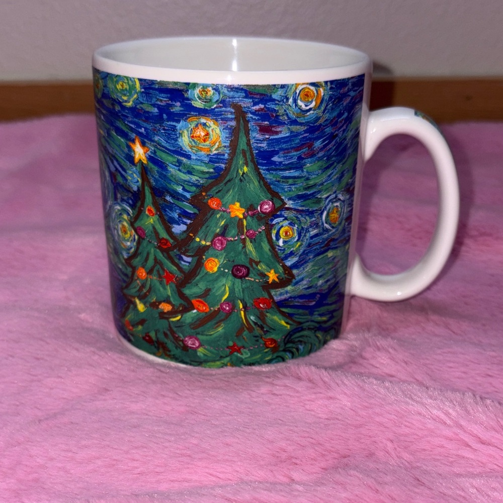 Starbucks Retro 2000 Barista Christmas Tree Starry Nights Large Painted Mug